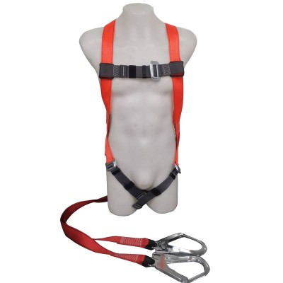 Ce En 361 Orange Black Polyester Webbing Safety Harness Labor Fall Protection Safety Belt With Shock Absorber Lanyard